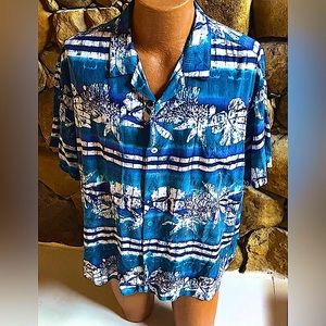 Jams World Vintage Men's Blue Hawaiian Aloha Tropical Up Camp Shirt
